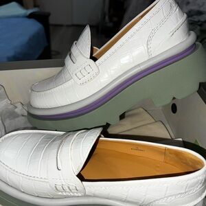 4CCCEES White Croc-Embossed Loafers with Chunky Sole
